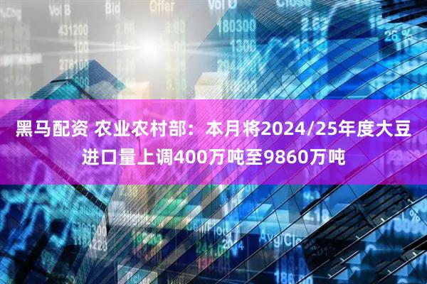 黑马配资 农业农村部：本月将2024/25年度大豆进口量上调400万吨至9860万吨