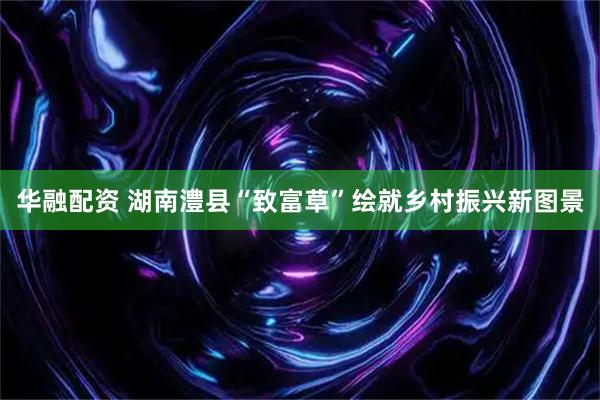 华融配资 湖南澧县“致富草”绘就乡村振兴新图景